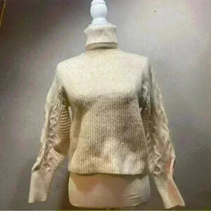 Topshop Turtleneck  Pink Cable Knit Sleeve Sweater Size XS 0-2